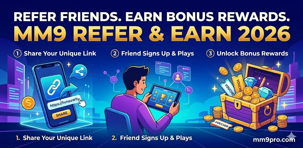 MM9 Refer and Earn Program guide with referral rewards and bonus system
